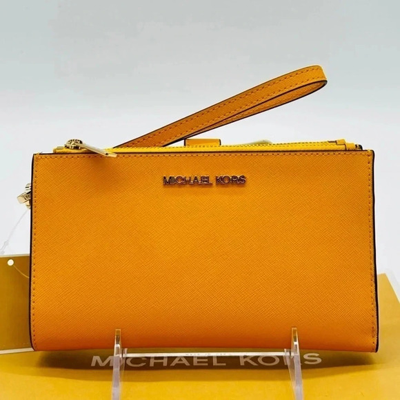 Michael Kors Large Double Zip Wallet Wristlet Jasmine Yellow